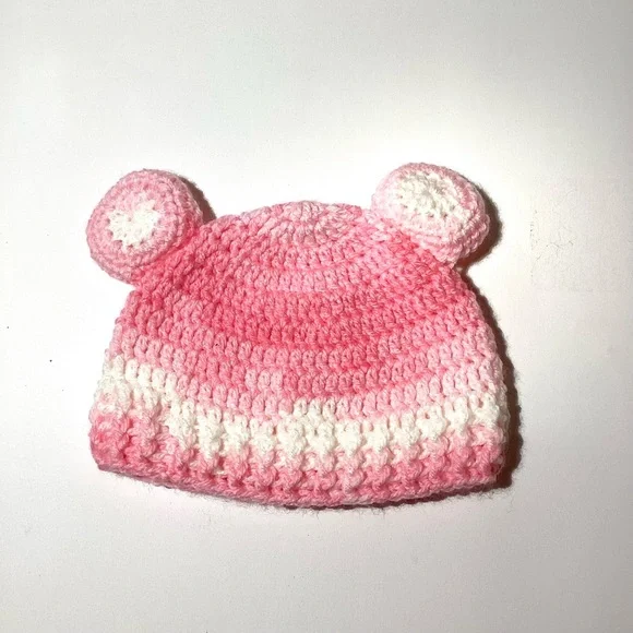 HANDMADE BABY BEAR BEANIE HAT CROCHET GIRL BEANIE HAT(0-12mos) - Picture 2 of 4